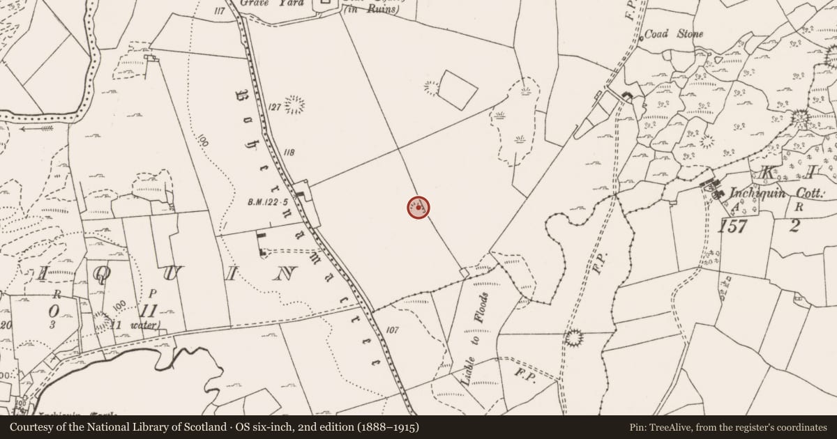 Ordnance Survey six-inch map, 2nd edition (1888–1915) covering the location of Enclosure, Coad, County Clare, with a pin at the register's coordinates