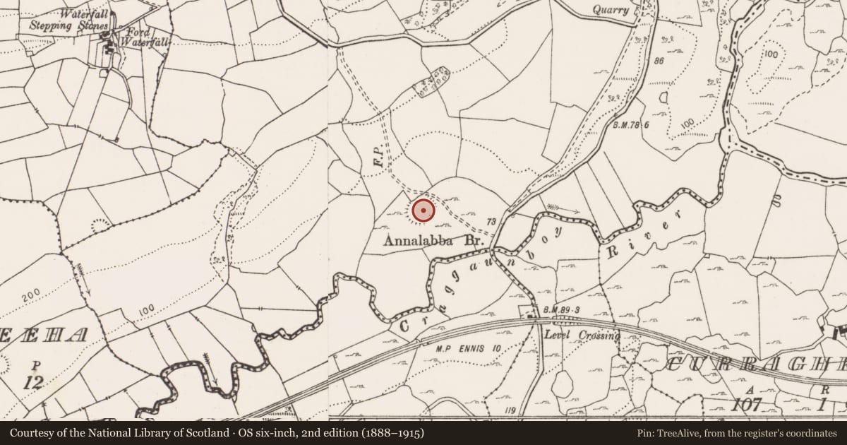 Ordnance Survey six-inch map, 2nd edition (1888–1915) covering the location of Enclosure, Clifden, County Clare, with a pin at the register's coordinates