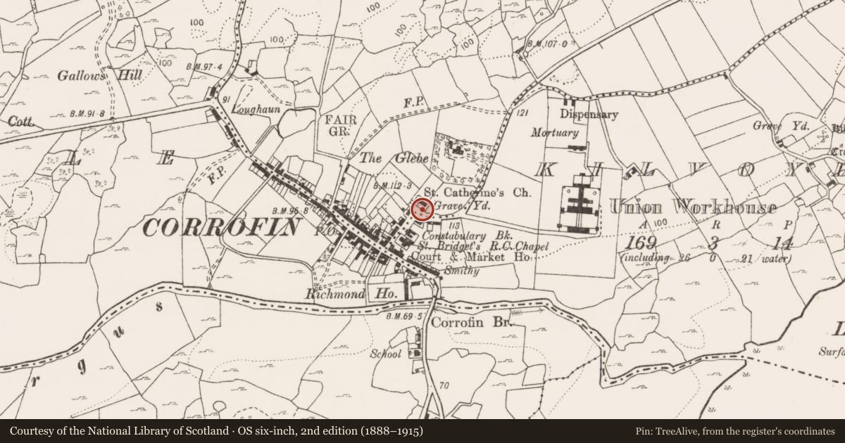 Ordnance Survey six-inch map, 2nd edition (1888–1915) covering the location of Architectural fragment, Laghtagoona, County Clare, with a pin at the register's coordinates
