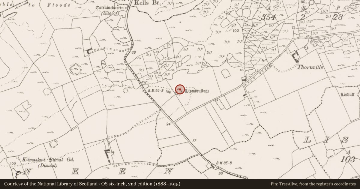 Ordnance Survey six-inch map, 2nd edition (1888–1915) covering the location of Ringfort - cashel, Caherlough, County Clare, with a pin at the register's coordinates