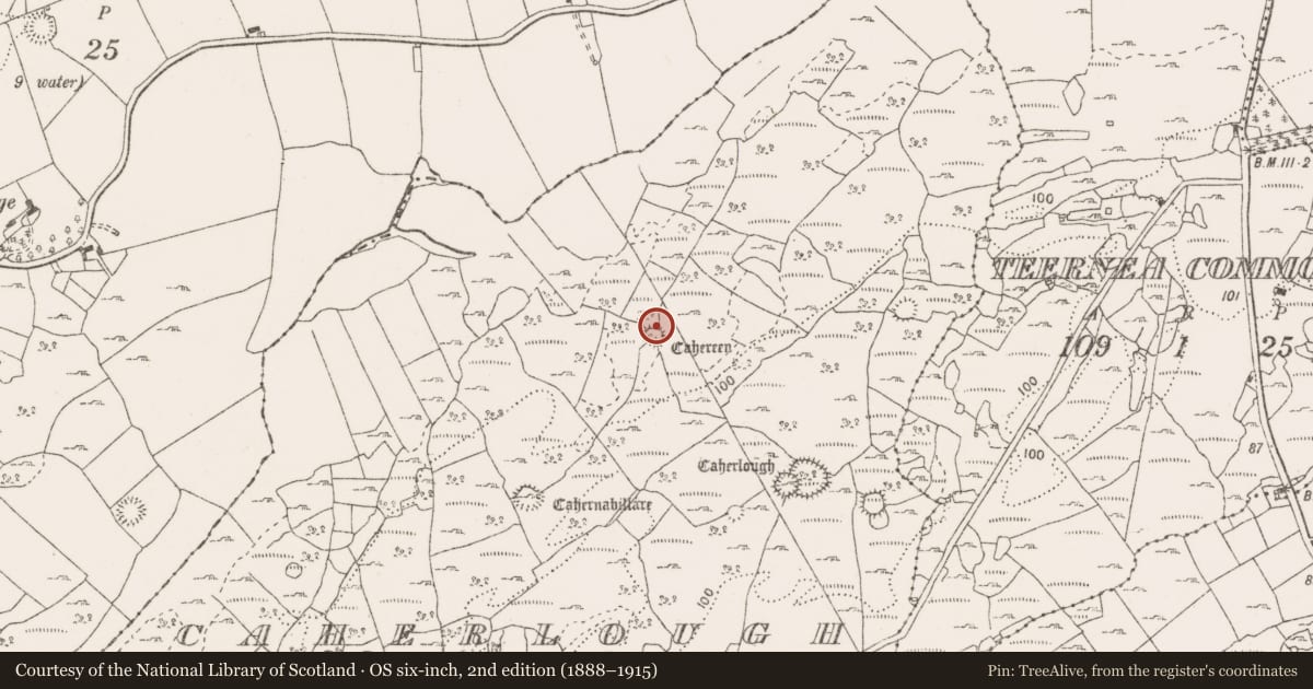 Ordnance Survey six-inch map, 2nd edition (1888–1915) covering the location of Ringfort - cashel, Caherlough, County Clare, with a pin at the register's coordinates