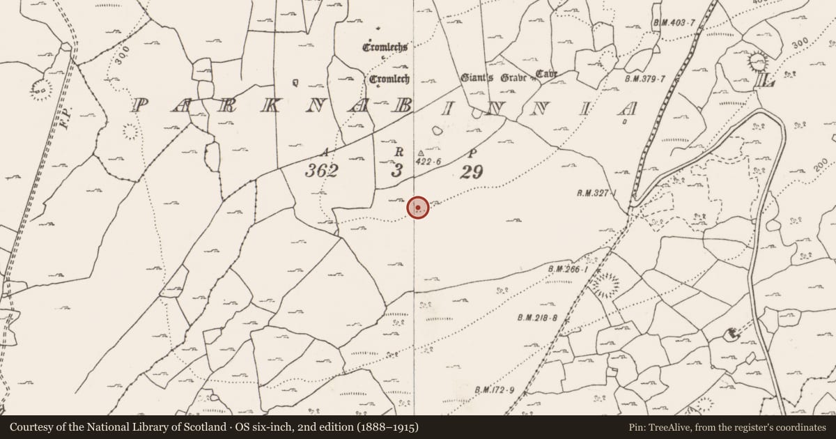 Ordnance Survey six-inch map, 2nd edition (1888–1915) covering the location of Cairn - unclassified, Parknabinnia, County Clare, with a pin at the register's coordinates