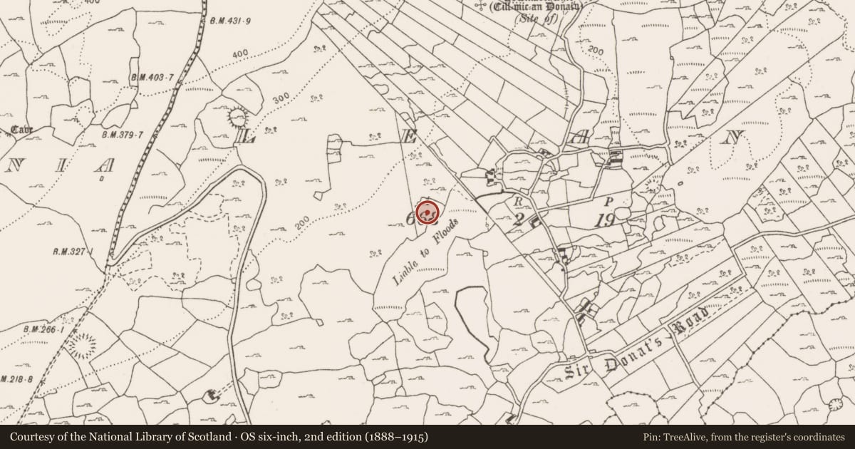 Ordnance Survey six-inch map, 2nd edition (1888–1915) covering the location of Fulacht fia, Leana, County Clare, with a pin at the register's coordinates