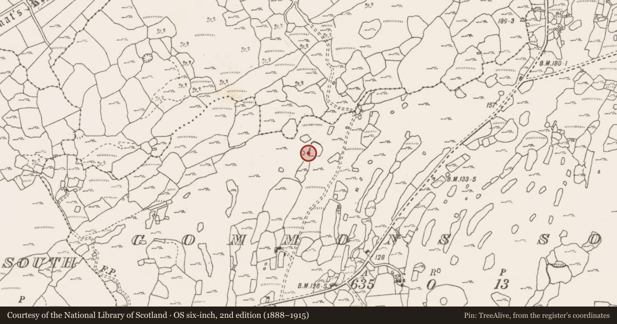Ordnance Survey six-inch map, 2nd edition (1888–1915) covering the location of Fulacht fia, Commons South, County Clare, with a pin at the register's coordinates