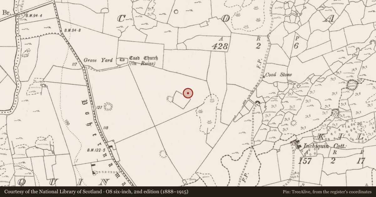 Ordnance Survey six-inch map, 2nd edition (1888–1915) covering the location of Racecourse, Coad, County Clare, with a pin at the register's coordinates