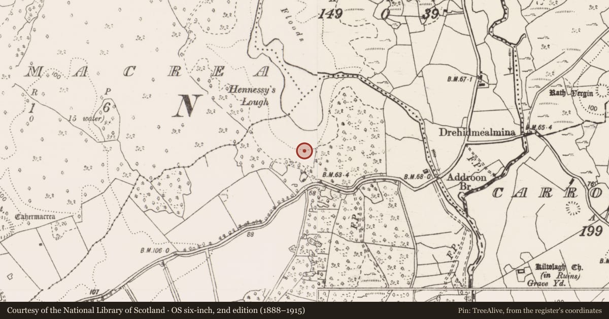 Ordnance Survey six-inch map, 2nd edition (1888–1915) covering the location of Ringfort - cashel, Dromore, County Clare, with a pin at the register's coordinates