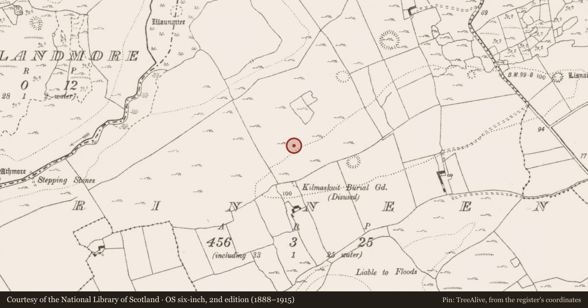 Ordnance Survey six-inch map, 2nd edition (1888–1915) covering the location of Ringfort - rath, Rinneen, County Clare, with a pin at the register's coordinates