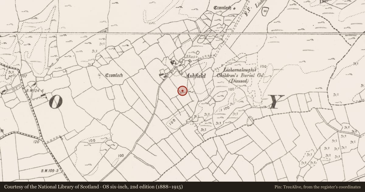 Ordnance Survey six-inch map, 2nd edition (1888–1915) covering the location of Enclosure, Gortlecka, County Clare, with a pin at the register's coordinates