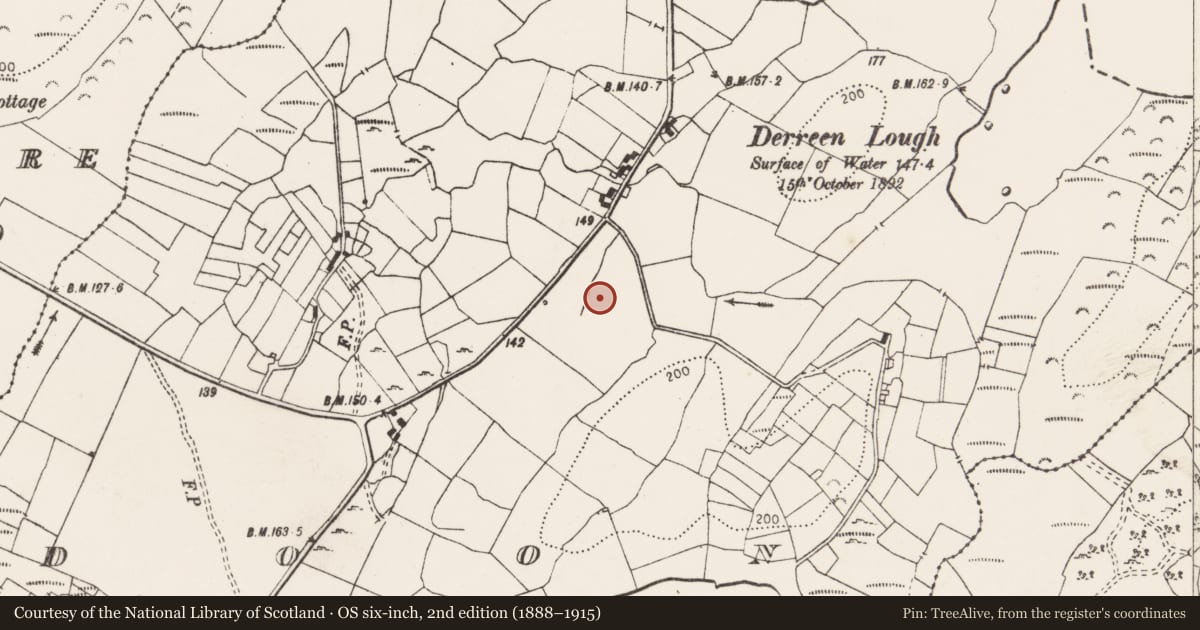 Ordnance Survey six-inch map, 2nd edition (1888–1915) covering the location of Quarry, Doon, County Clare, with a pin at the register's coordinates