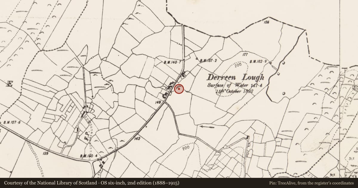 Ordnance Survey six-inch map, 2nd edition (1888–1915) covering the location of Castle - unclassified, Doon, County Clare, with a pin at the register's coordinates
