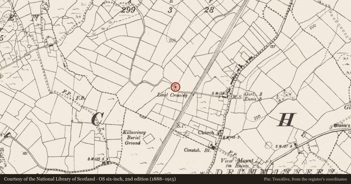 Ordnance Survey six-inch map, 2nd edition (1888–1915) covering the location of Burnt mound, Gortaficka, County Clare, with a pin at the register's coordinates