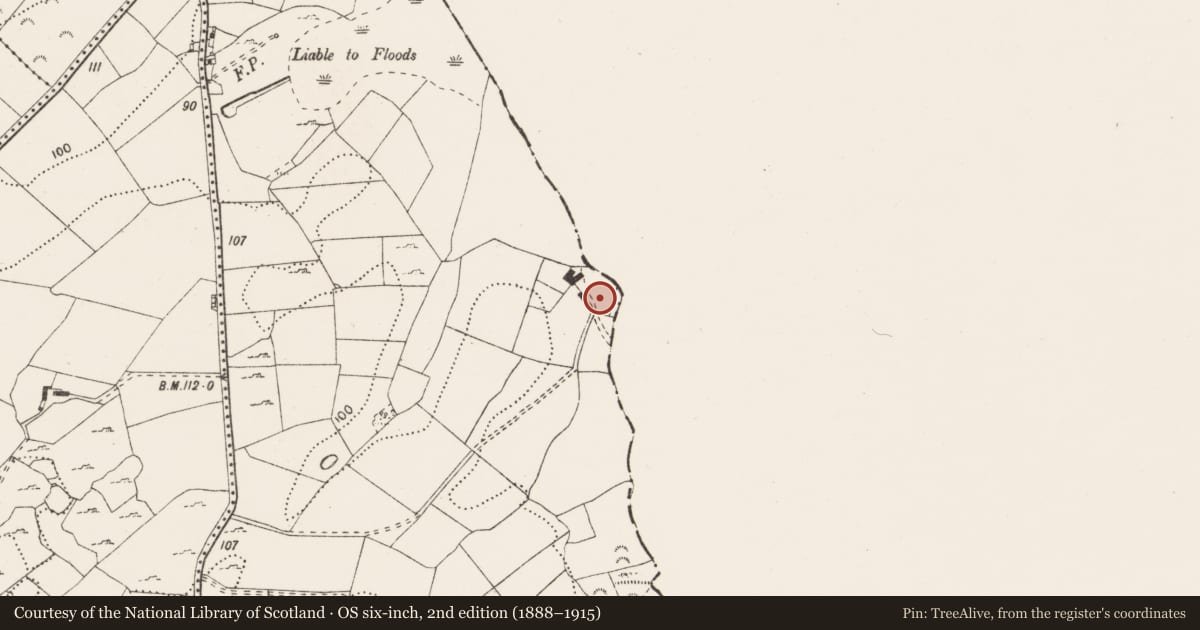 Ordnance Survey six-inch map, 2nd edition (1888–1915) covering the location of Burnt mound, Monreagh, County Clare, with a pin at the register's coordinates