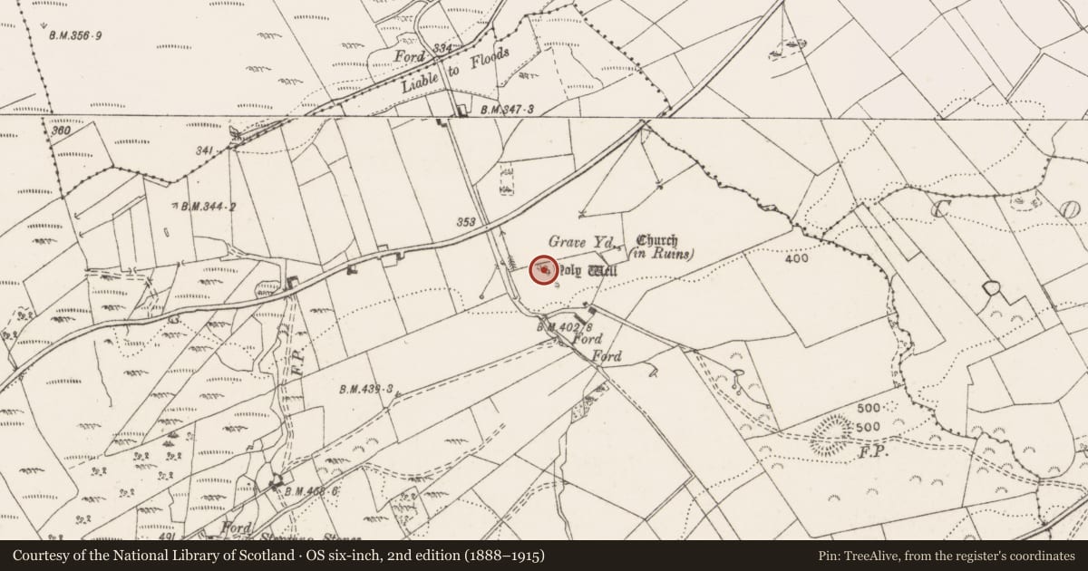 Ordnance Survey six-inch map, 2nd edition (1888–1915) covering the location of Penitential station, Fahy, County Clare, with a pin at the register's coordinates