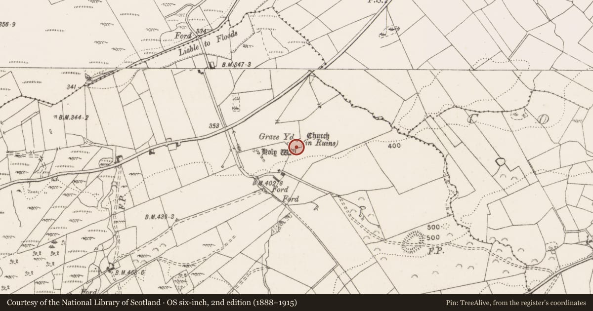 Ordnance Survey six-inch map, 2nd edition (1888–1915) covering the location of Graveyard, Fahy, County Clare, with a pin at the register's coordinates