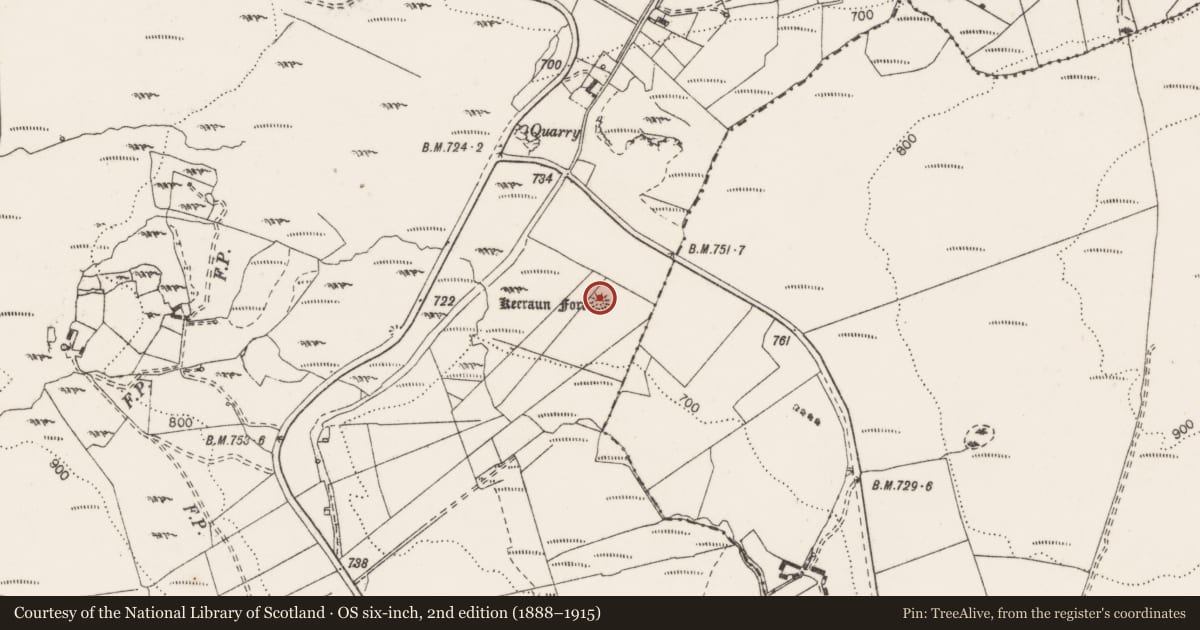 Ordnance Survey six-inch map, 2nd edition (1888–1915) covering the location of Barrow - ring-barrow, Glendree, County Clare, with a pin at the register's coordinates
