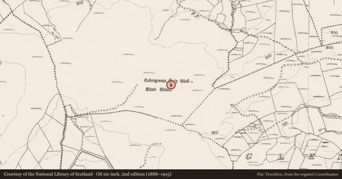 Ordnance Survey six-inch map, 2nd edition (1888–1915) covering the location of Megalithic tomb - wedge tomb, Ballycroum, County Clare, with a pin at the register's coordinates