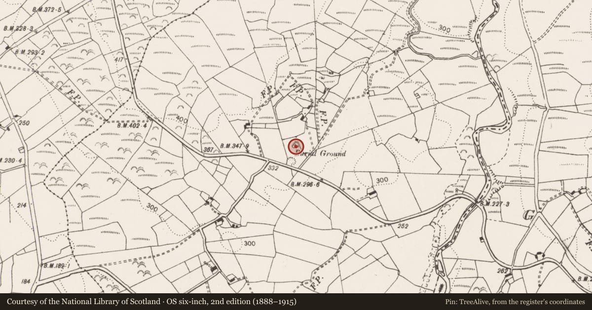 Ordnance Survey six-inch map, 2nd edition (1888–1915) covering the location of Burial ground, Gortavrulla, County Clare, with a pin at the register's coordinates