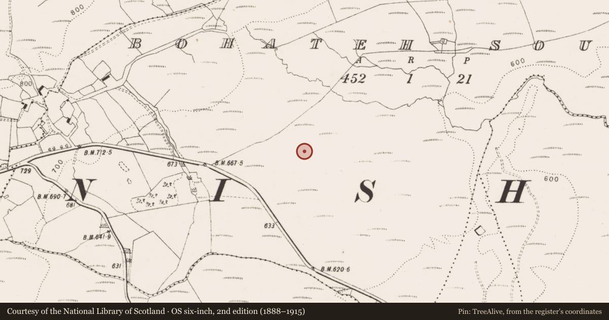 Ordnance Survey six-inch map, 2nd edition (1888–1915) covering the location of Ringfort - cashel, Bohateh South, County Clare, with a pin at the register's coordinates