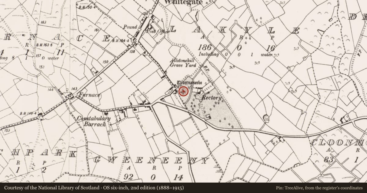 Ordnance Survey six-inch map, 2nd edition (1888–1915) covering the location of Ritual site - holy well, Lakyle, County Clare, with a pin at the register's coordinates