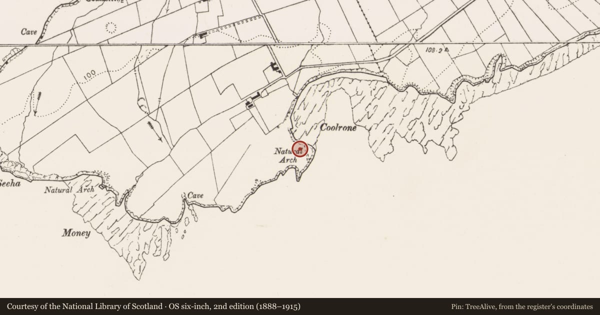 Ordnance Survey six-inch map, 2nd edition (1888–1915) covering the location of Promontory fort - coastal, Ballyherragh, County Clare, with a pin at the register's coordinates
