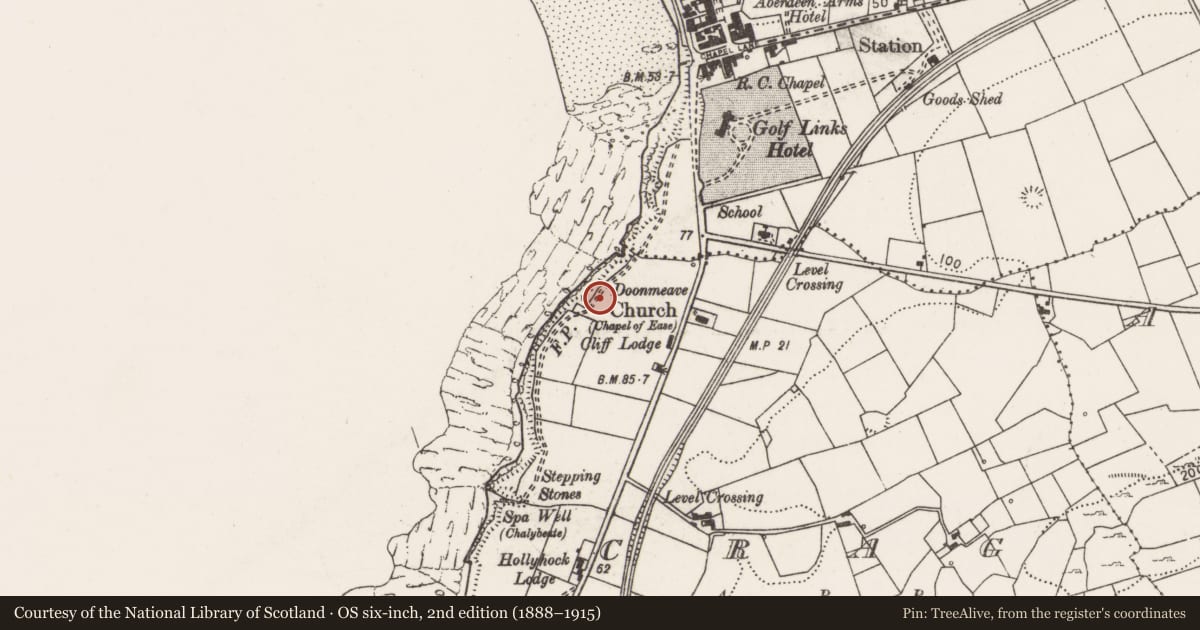Ordnance Survey six-inch map, 2nd edition (1888–1915) covering the location of Cliff-edge fort, Crag, County Clare, with a pin at the register's coordinates