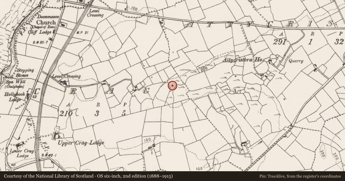 Ordnance Survey six-inch map, 2nd edition (1888–1915) covering the location of Ringfort - cashel, Crag, County Clare, with a pin at the register's coordinates