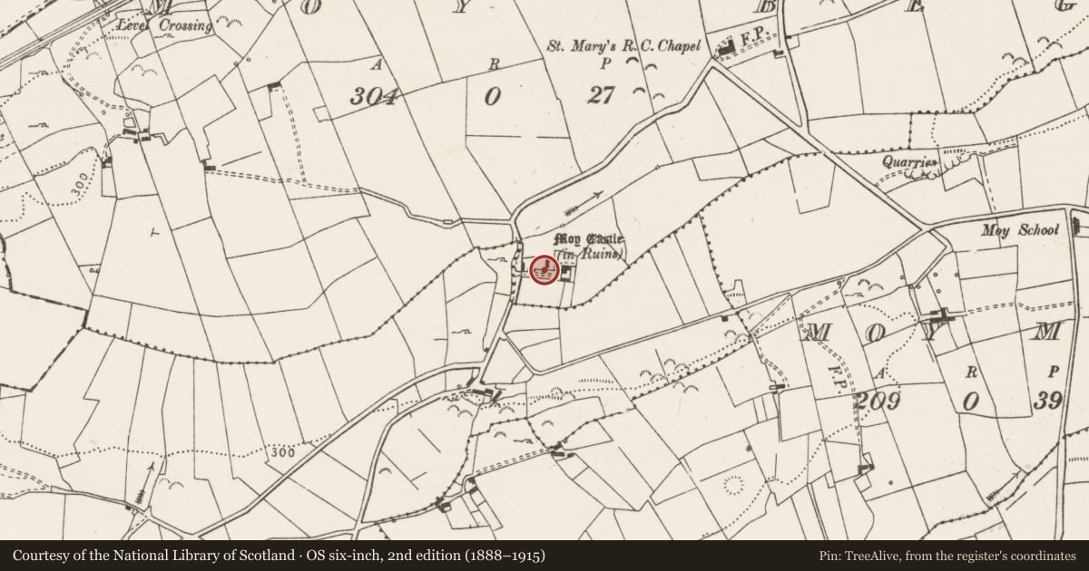 Ordnance Survey six-inch map, 2nd edition (1888–1915) covering the location of Castle - unclassified, Moy Beg, County Clare, with a pin at the register's coordinates