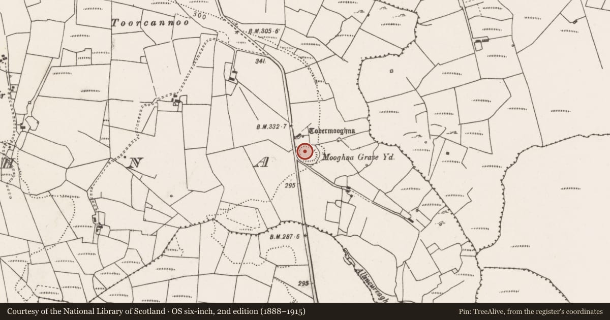 Ordnance Survey six-inch map, 2nd edition (1888–1915) covering the location of Ringfort - rath, Mooghna, County Clare, with a pin at the register's coordinates
