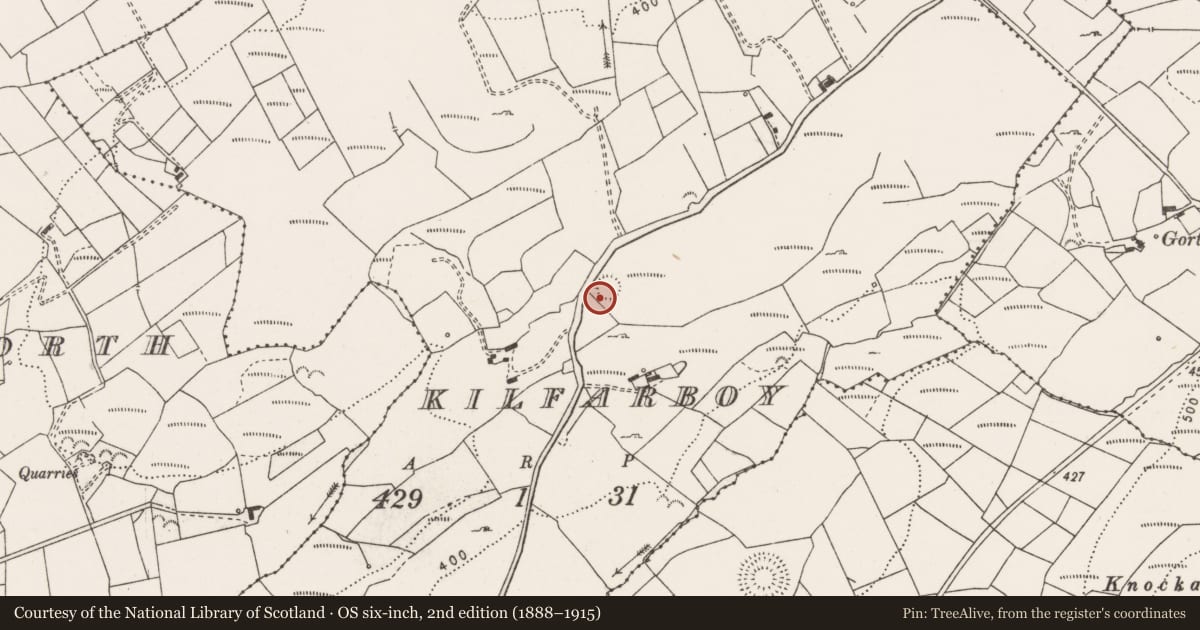 Ordnance Survey six-inch map, 2nd edition (1888–1915) covering the location of Ringfort - rath, Kilfarboy, County Clare, with a pin at the register's coordinates