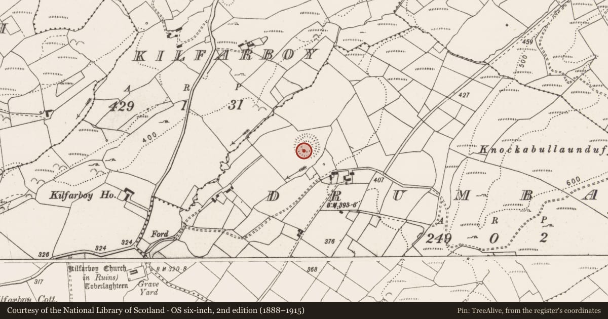 Ordnance Survey six-inch map, 2nd edition (1888–1915) covering the location of Ringfort - rath, Drumbaun, County Clare, with a pin at the register's coordinates