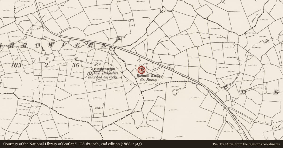 Ordnance Survey six-inch map, 2nd edition (1888–1915) covering the location of Castle - unclassified, Derry, County Clare, with a pin at the register's coordinates