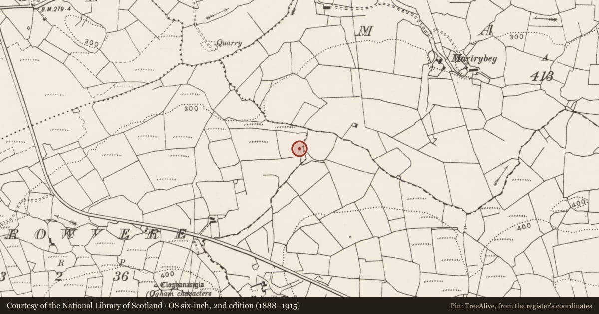 Ordnance Survey six-inch map, 2nd edition (1888–1915) covering the location of Enclosure, Carrowvere, County Clare, with a pin at the register's coordinates