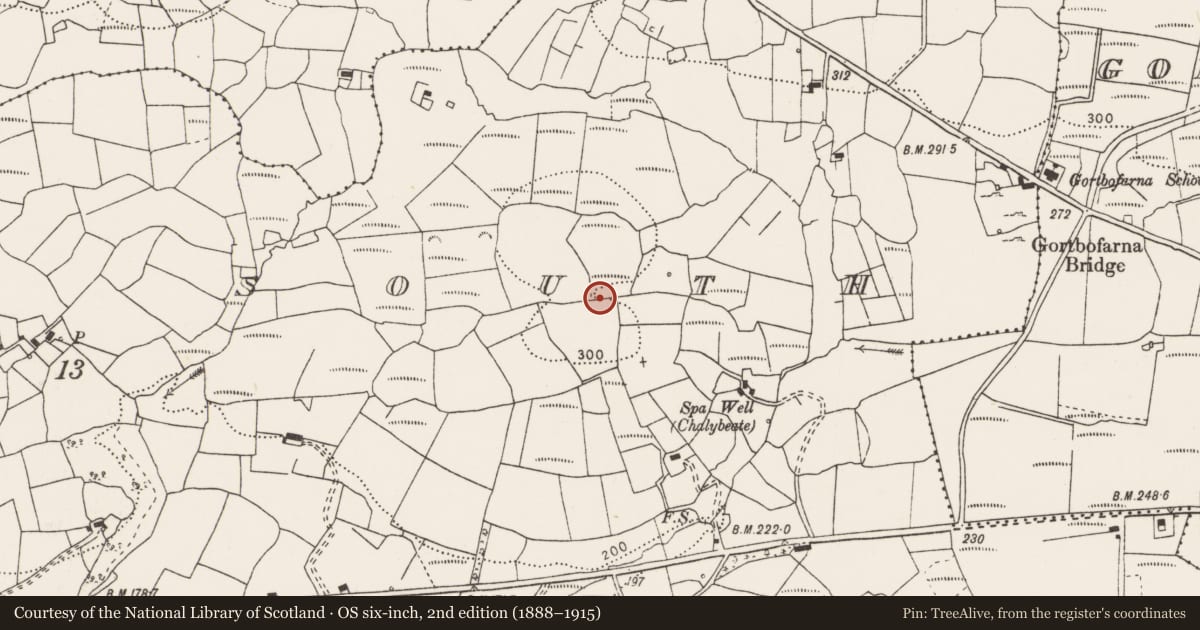 Ordnance Survey six-inch map, 2nd edition (1888–1915) covering the location of Enclosure, Ballyea South, County Clare, with a pin at the register's coordinates