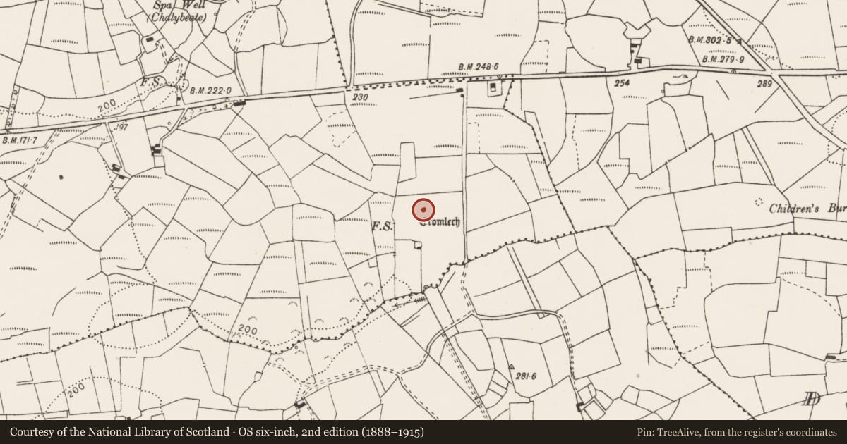 Ordnance Survey six-inch map, 2nd edition (1888–1915) covering the location of Megalithic structure, Ballyea South, County Clare, with a pin at the register's coordinates