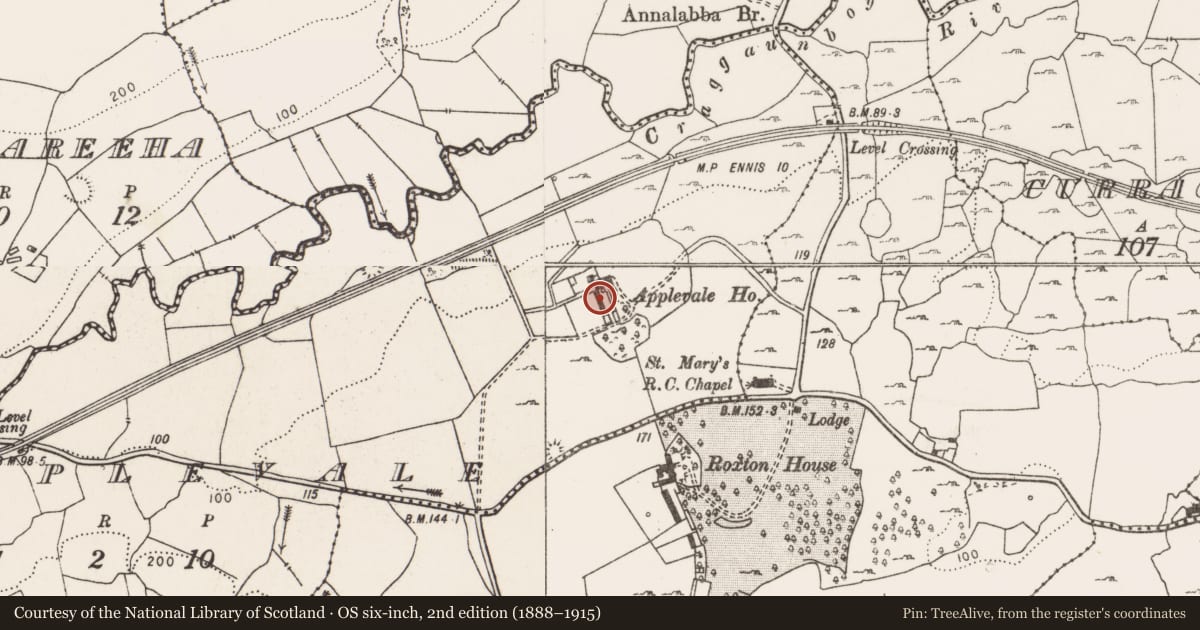 Ordnance Survey six-inch map, 2nd edition (1888–1915) covering the location of House - 18th/19th century, Applevale, County Clare, with a pin at the register's coordinates