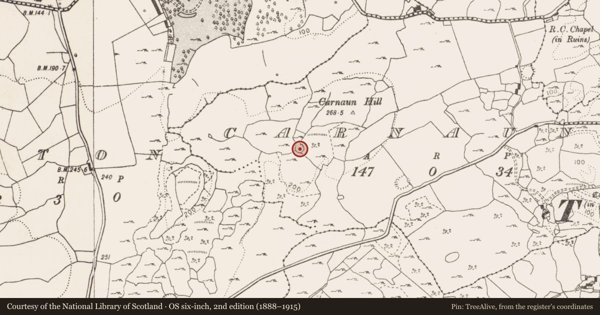 Ordnance Survey six-inch map, 2nd edition (1888–1915) covering the location of Enclosure, Carnaun, County Clare, with a pin at the register's coordinates