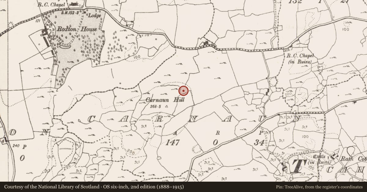 Ordnance Survey six-inch map, 2nd edition (1888–1915) covering the location of Enclosure, Carnaun, County Clare, with a pin at the register's coordinates