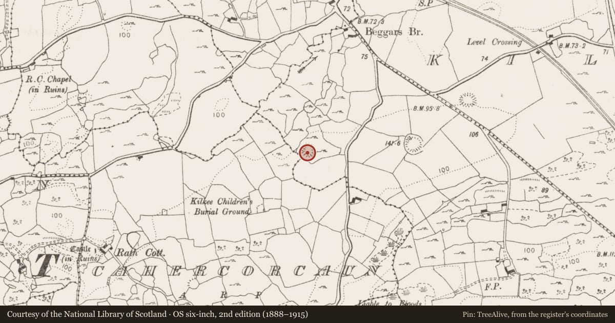 Ordnance Survey six-inch map, 2nd edition (1888–1915) covering the location of Enclosure, Cregmoher, County Clare, with a pin at the register's coordinates