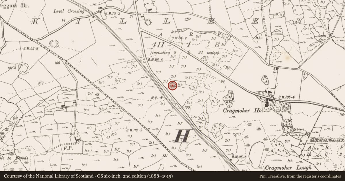 Ordnance Survey six-inch map, 2nd edition (1888–1915) covering the location of Ringfort - cashel, Killeen, County Clare, with a pin at the register's coordinates