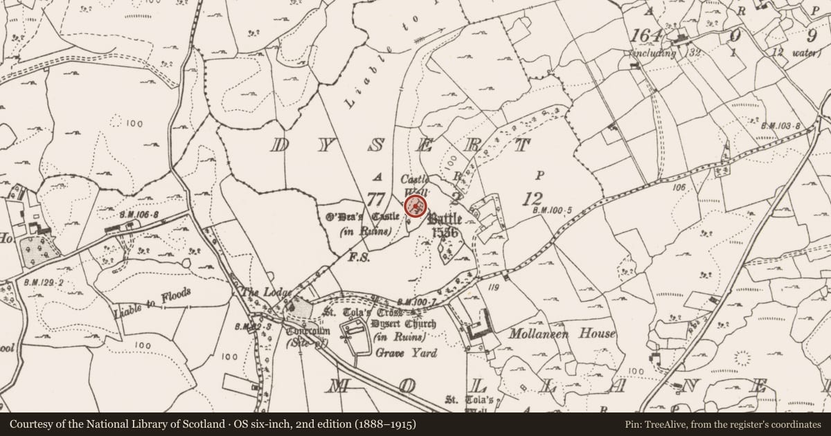 Ordnance Survey six-inch map, 2nd edition (1888–1915) covering the location of House - medieval, Dysert, County Clare, with a pin at the register's coordinates