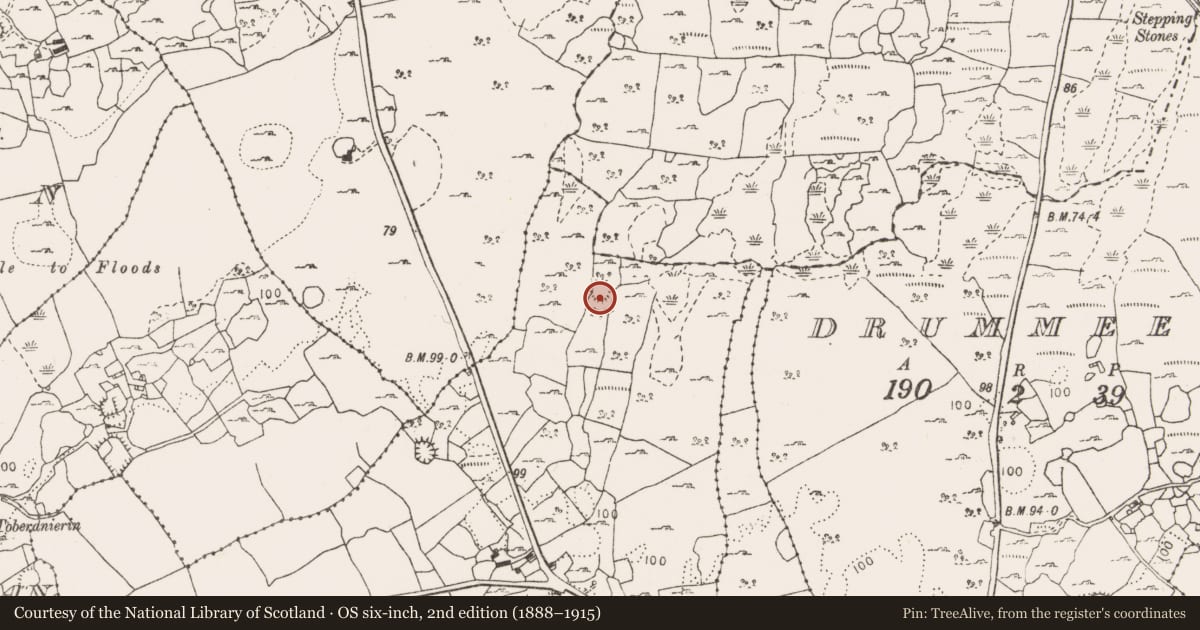Ordnance Survey six-inch map, 2nd edition (1888–1915) covering the location of Ringfort - cashel, Drummina, County Clare, with a pin at the register's coordinates
