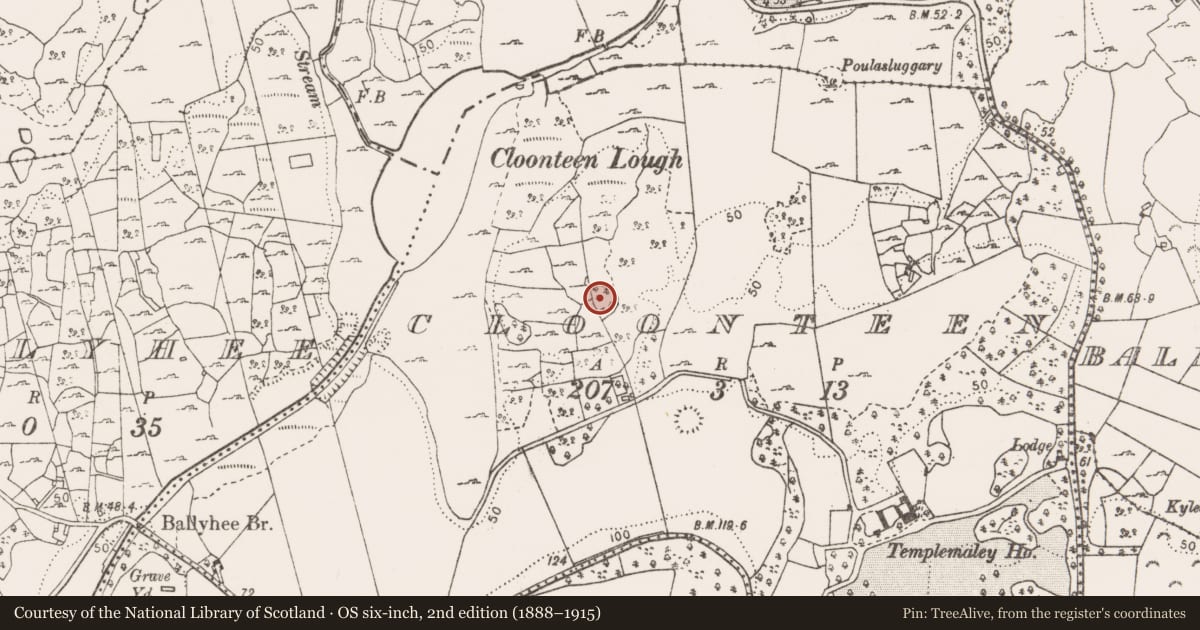 Ordnance Survey six-inch map, 2nd edition (1888–1915) covering the location of Ringfort - cashel, Cloonteen, County Clare, with a pin at the register's coordinates