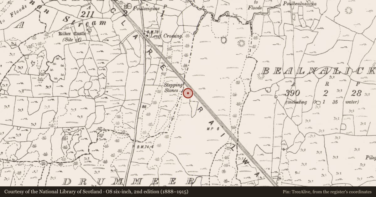 Ordnance Survey six-inch map, 2nd edition (1888–1915) covering the location of Fulacht fia, Drummeer, County Clare, with a pin at the register's coordinates