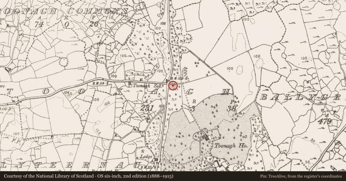 Ordnance Survey six-inch map, 2nd edition (1888–1915) covering the location of Structure, Toonagh, County Clare, with a pin at the register's coordinates