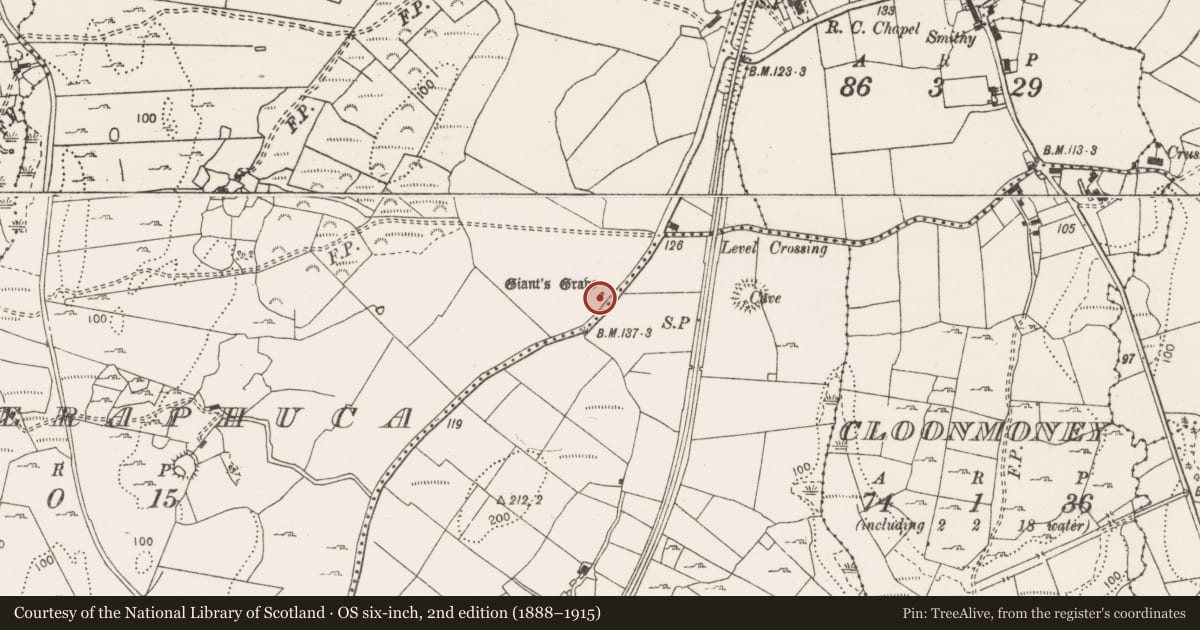 Ordnance Survey six-inch map, 2nd edition (1888–1915) covering the location of Megalithic tomb - wedge tomb, Caheraphuca, County Clare, with a pin at the register's coordinates
