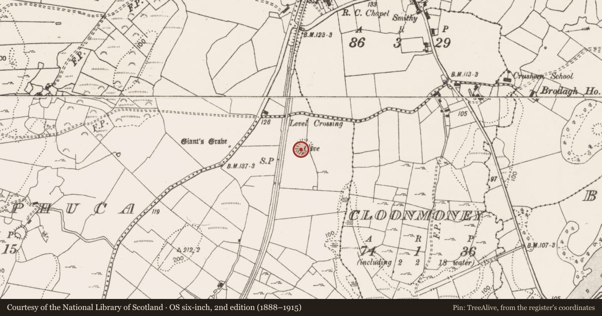 Ordnance Survey six-inch map, 2nd edition (1888–1915) covering the location of Souterrain, Carrahil, County Clare, with a pin at the register's coordinates