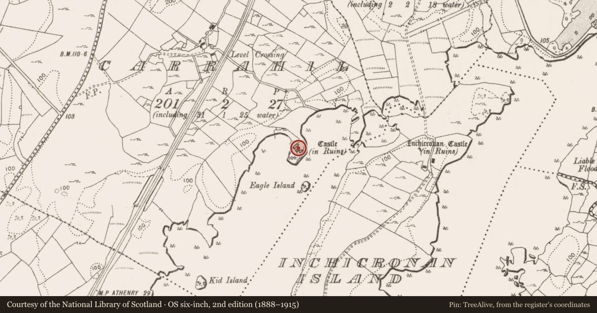 Ordnance Survey six-inch map, 2nd edition (1888–1915) covering the location of Castle - unclassified, Carrahil, County Clare, with a pin at the register's coordinates