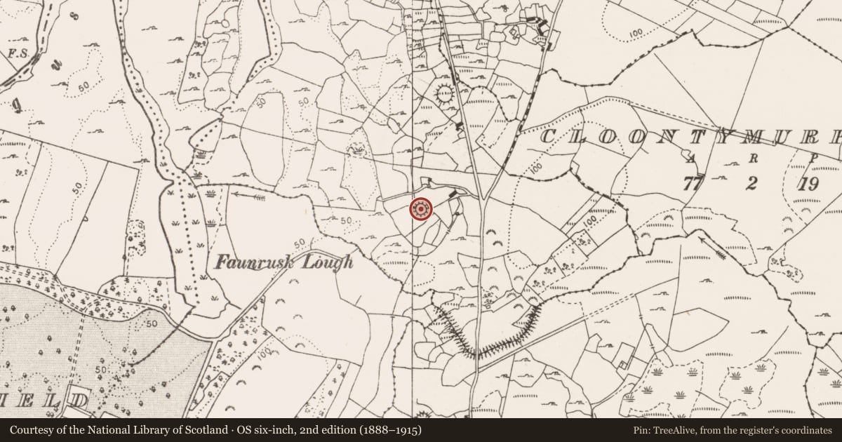 Ordnance Survey six-inch map, 2nd edition (1888–1915) covering the location of Cairn - unclassified, Ballycarroll, County Clare, with a pin at the register's coordinates