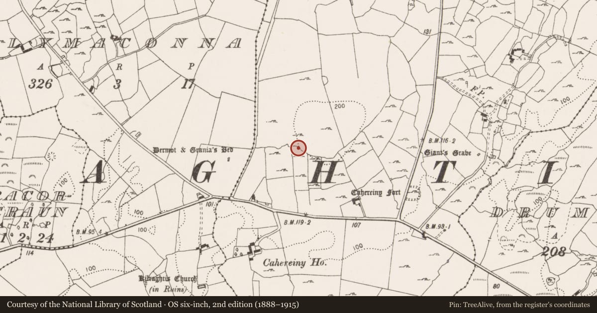 Ordnance Survey six-inch map, 2nd edition (1888–1915) covering the location of Ringfort - cashel, Ballyogan, County Clare, with a pin at the register's coordinates