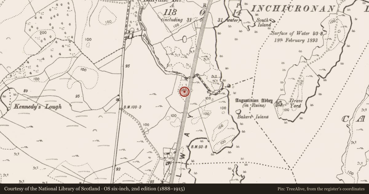 Ordnance Survey six-inch map, 2nd edition (1888–1915) covering the location of Enclosure, Bearnafunshin, County Clare, with a pin at the register's coordinates